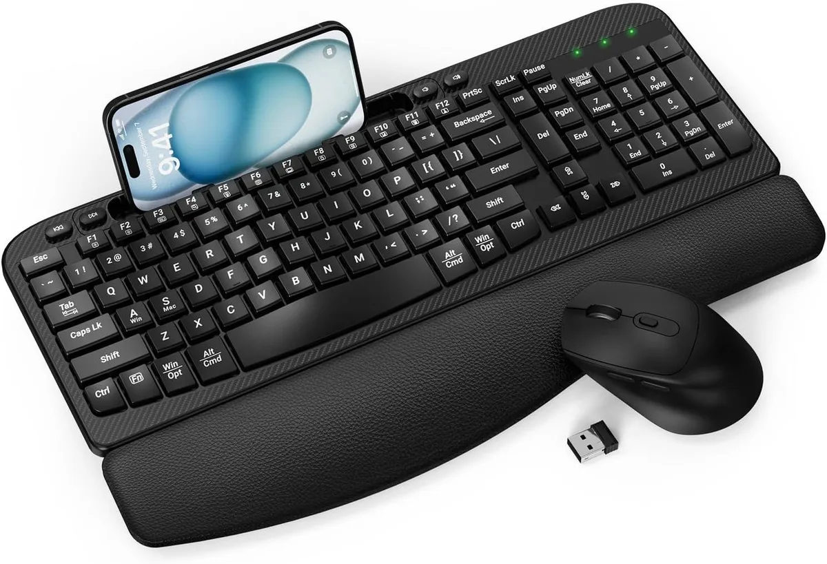 TUKO TUKO Wave Keys Wireless Gaming Keyboard &amp; Mouse Combo 2.4GHz 7.28in Holder 800/1200/1600 DPI — product photo