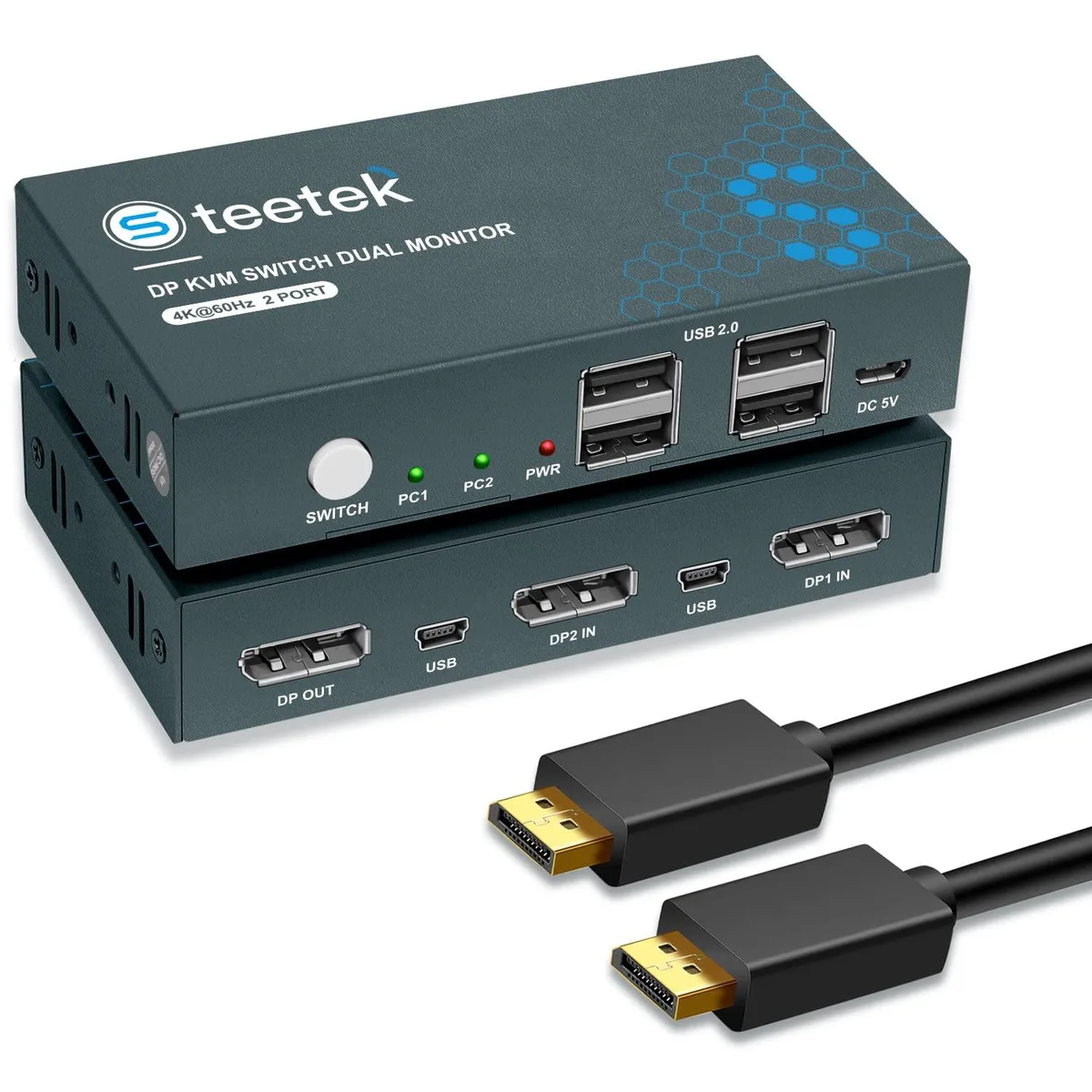 noelspace noelspace 2 Port DP KVM Switch 4K@60Hz USB 2.0 Hub — product photo