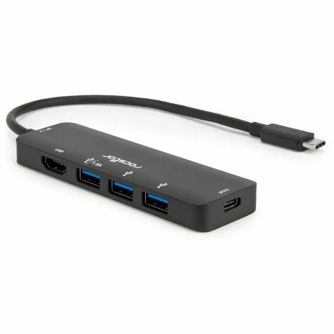 Compact black USB-C multiport adapter with HDMI and three USB-A ports