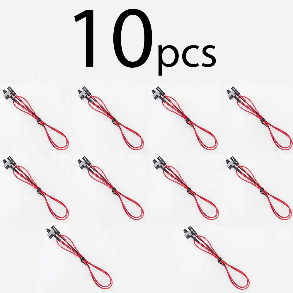 Ten push-button ATX power switch cables with 45 cm leads, black connectors, new condition