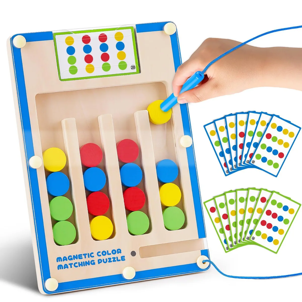 Kids Montessori Magnetic Wooden Maze Puzzle Toy 16 pieces 20 cards 5.7 x 8.26 in — product photo