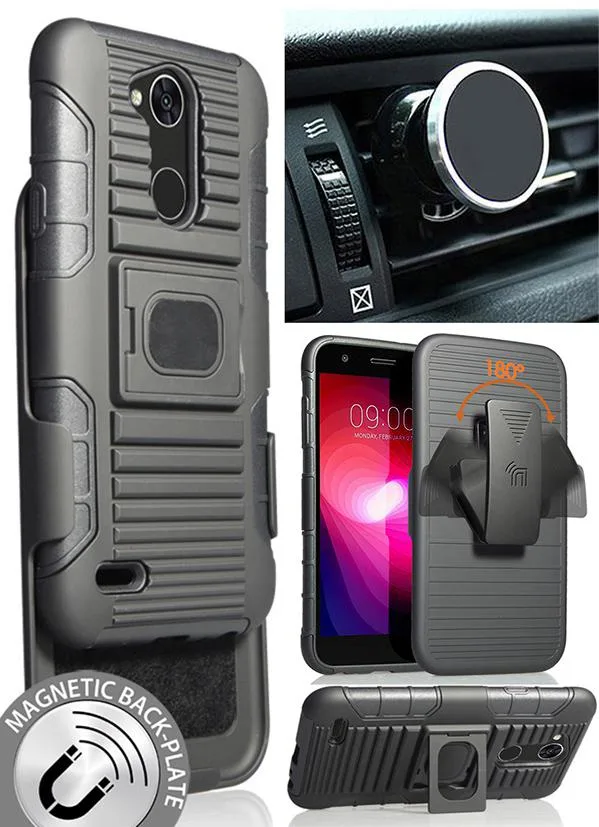 Nakedcellphone Nakedcellphone Grip Ring Case with Stand + Belt Clip Holster + Magnetic Mount for LG X Power 3 (2018) — product photo