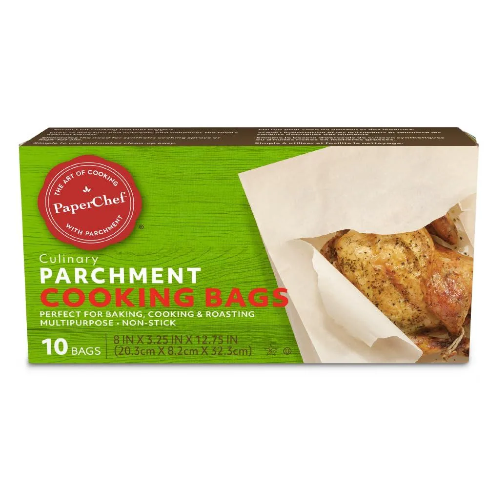 Pack of ten parchment cooking bags, plain paper finish