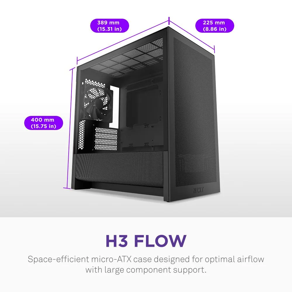 NZXT NZXT CC-H31FB-01 H3 Flow Micro-ATX PC Case Black — product photo