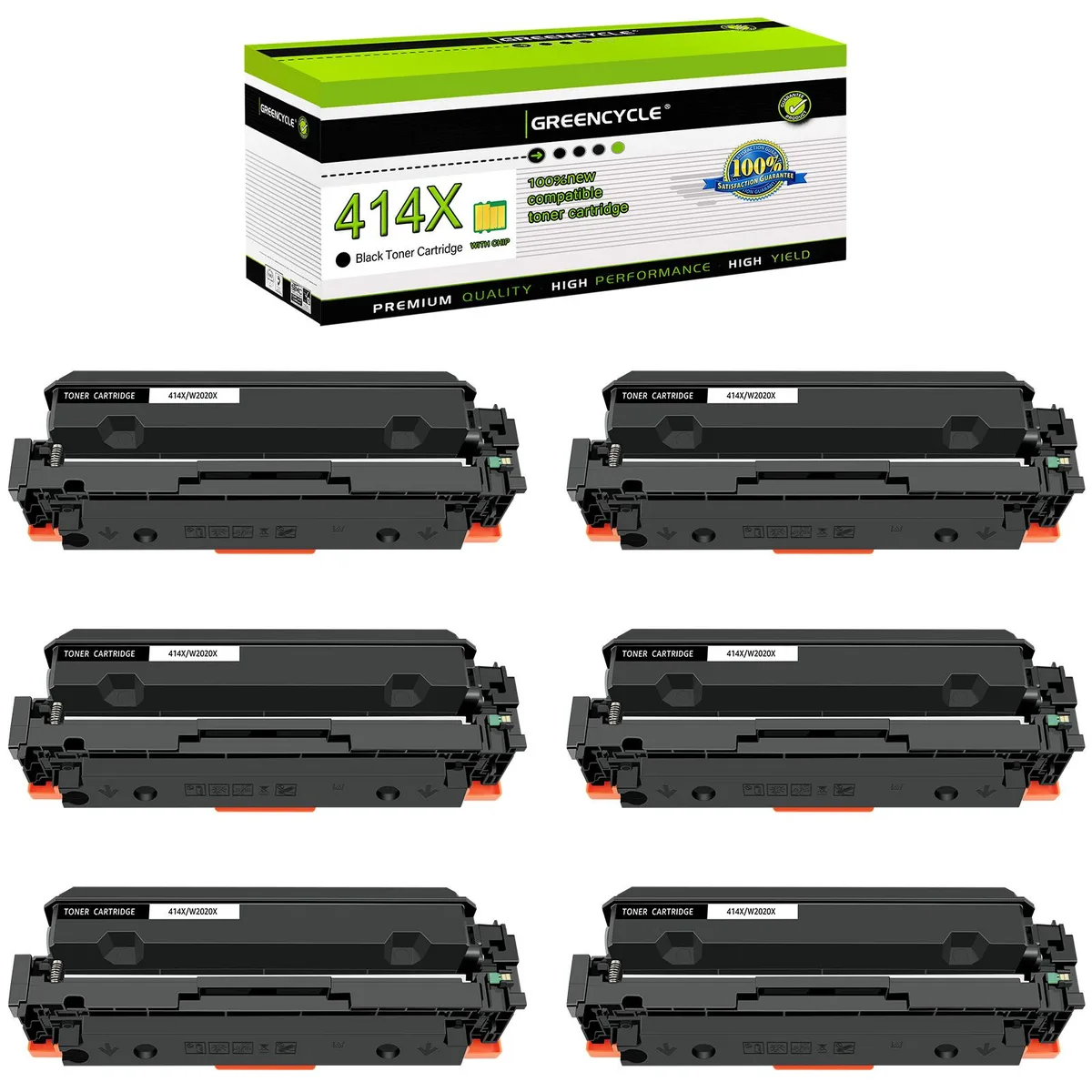 GREENCYCLE GREENCYCLE 6 Pack Black Toner Cartridge 414X W2020X 7500 Pages — product photo