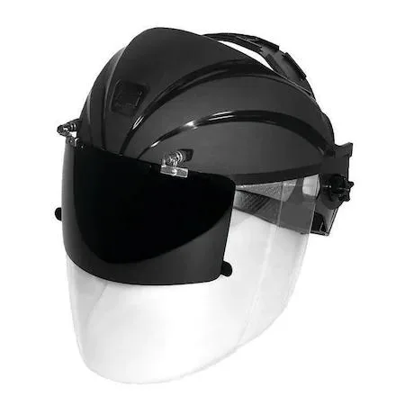Welding helmet with large rectangular auto-darkening lens and matte black shell