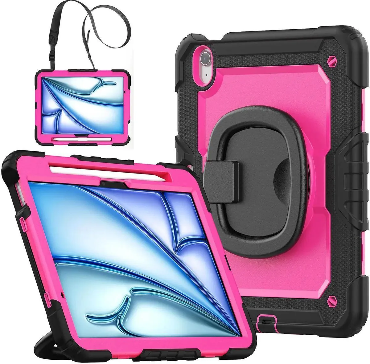 BONAEVER BONAEVER A3357/A3358/A3359 11 Inch Shockproof Case Rotating Stand Hand Shoulder Strap Rose Red iPad accessory — product photo