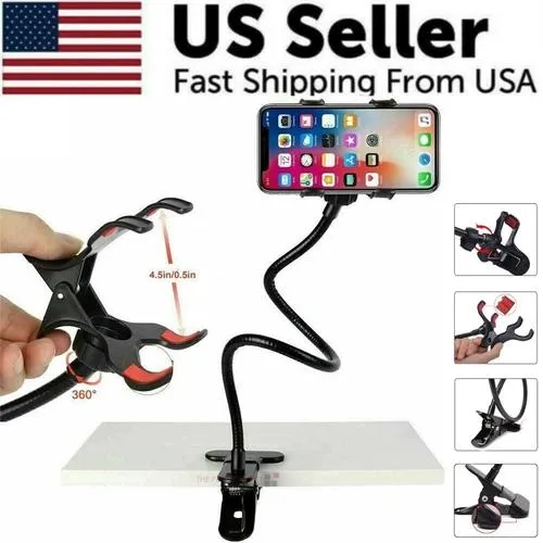 Unbranded Universal Flexible Gooseneck Phone Mount Black 29.5in 65mm Clamp — product photo