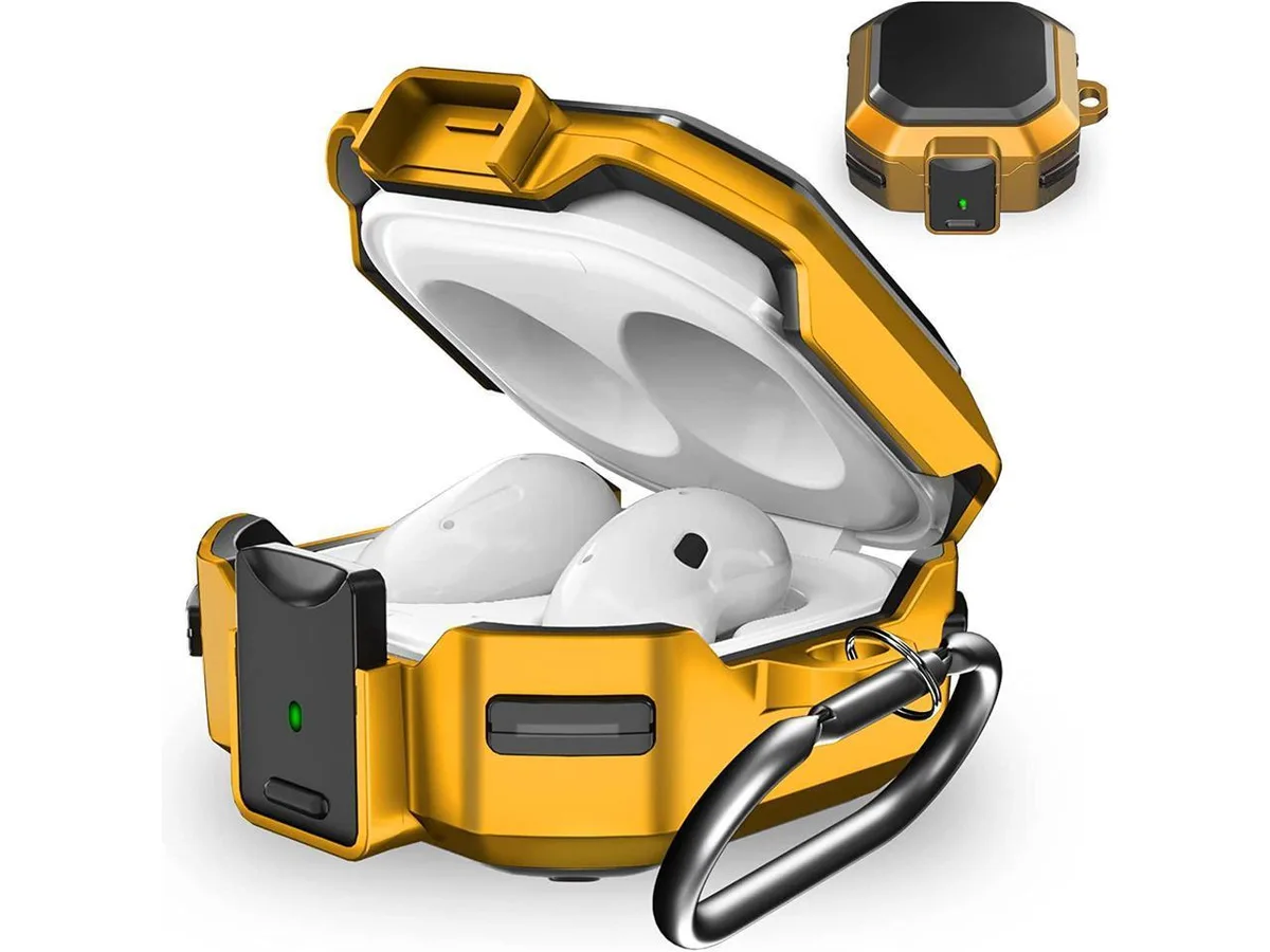 Yellow armor case cover with secure lock and carabiner keychain