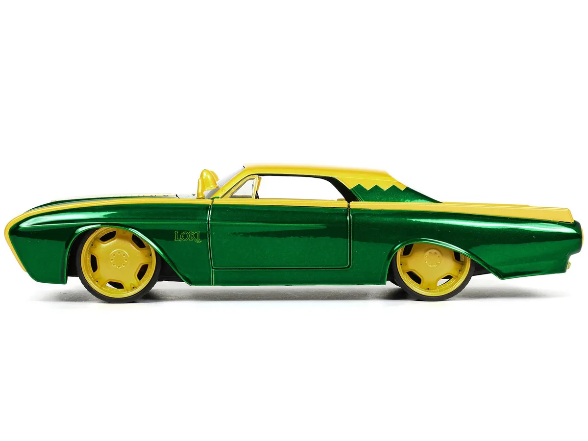 Jada Jada 1963 Ford Thunderbird Green Yellow Metallic Loki Figure 1/24 Diecast Vehicle 33357 — product photo