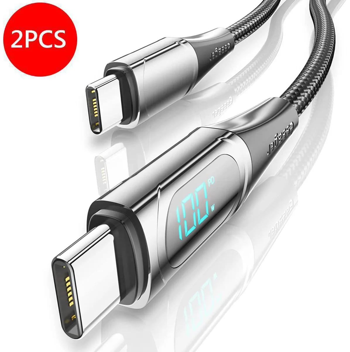 ESTONE ESTONE YDSX USB-C cable 100W 6.6ft LED display black 2-pack — product photo