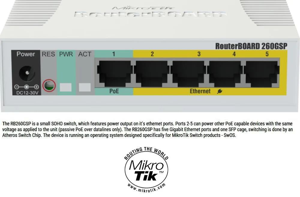 Mikrotik Mikrotik RB260GSP 5 port Gigabit Smart Switch PoE SwOS SFP — product photo