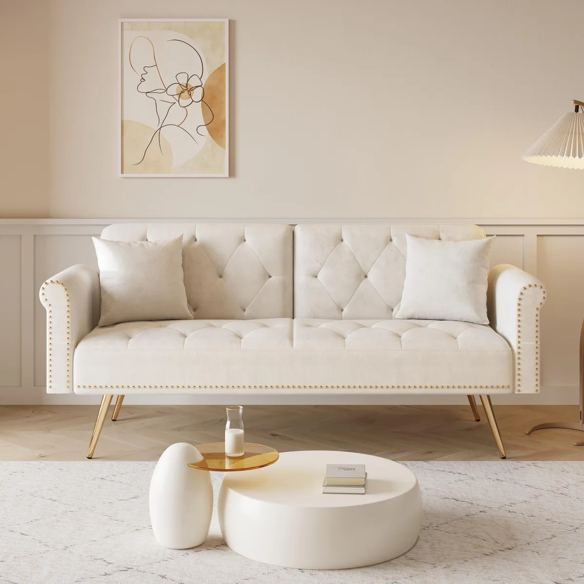 tuphen tuphen 69.7 inch beige velvet sofa bed — product photo