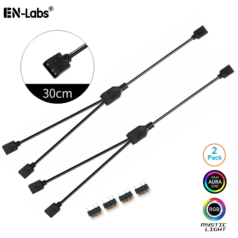 EN-Labs EN-Labs 5VRGBSPL1X2 5V 3-pin AURA RGB 1-to-2 splitter cable 1 ft 2-pack — product photo