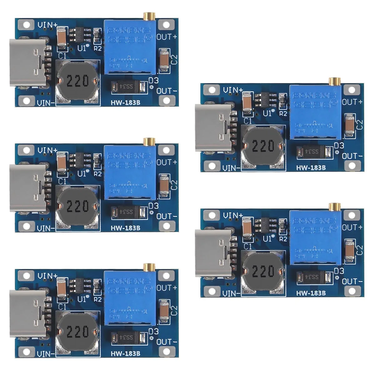 KEHIPI KEHIPI MT3608 Type-C Boost Module 5pcs 2A 2V-24V to 5V-28V — product photo