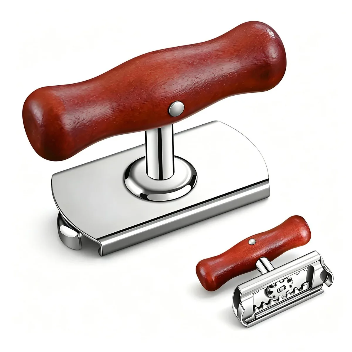 Stainless steel adjustable jar opener with wooden handle, 3.6 by 2.5 by 1.6 inches