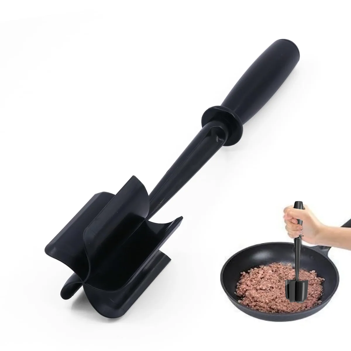 Nylon meat chopper with five curved blades and ergonomic handle