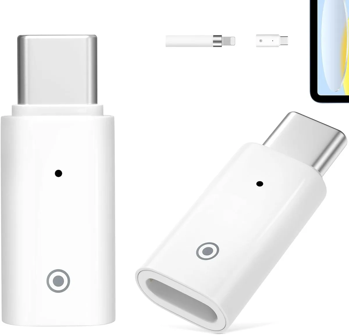 BONAEVER BONAEVER USB-C Charging Adapter 2 Pack for Apple Pencil 1st Gen &amp; iPad 10, White — product photo