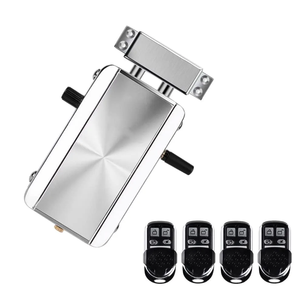 Black rectangular electronic deadbolt lock kit with arc design, four remotes, 9.06x6.7x2.56 in
