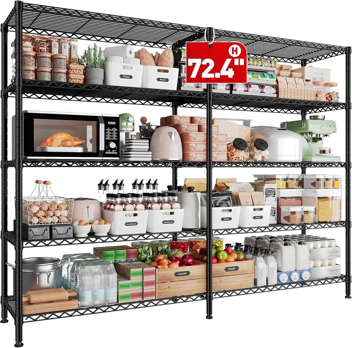 BFKK BFKK 1500 LBS 5 Tier Wire Shelving 61.2"W 72.4"H 15.7"D Office Furniture — product photo