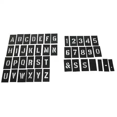 Stencil kit with letters and numbers in a case