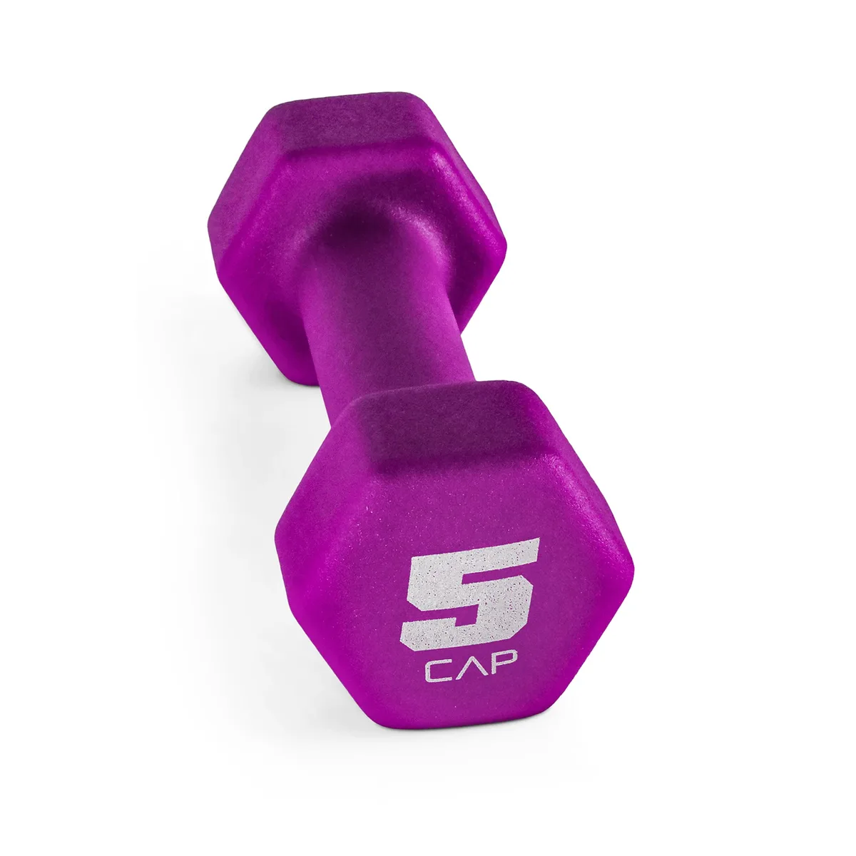 Magenta neoprene-coated hex dumbbell, 5 lb weight