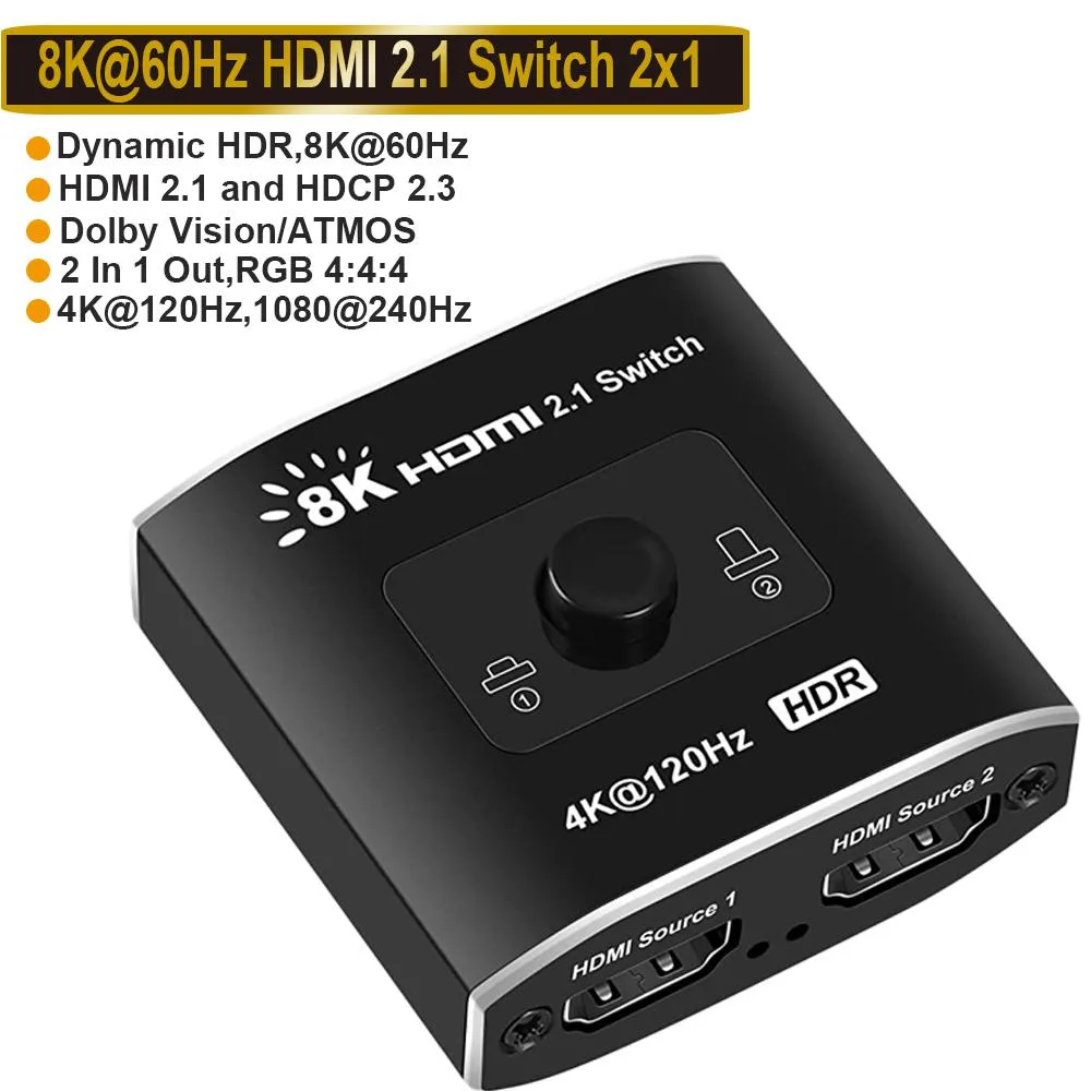Jansicotek Jansicotek OZ8Q2B 8K 60Hz HDMI 2.1 Switch 2×1 48Gbps Black — product photo