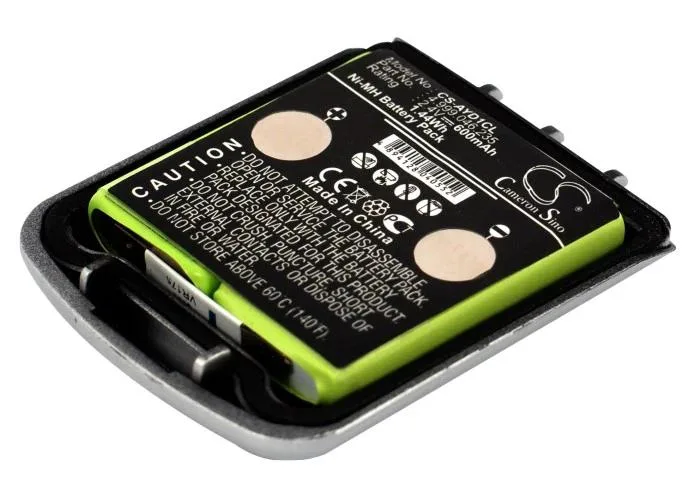 Small rectangular replacement battery with smooth plastic casing and metal contacts visible