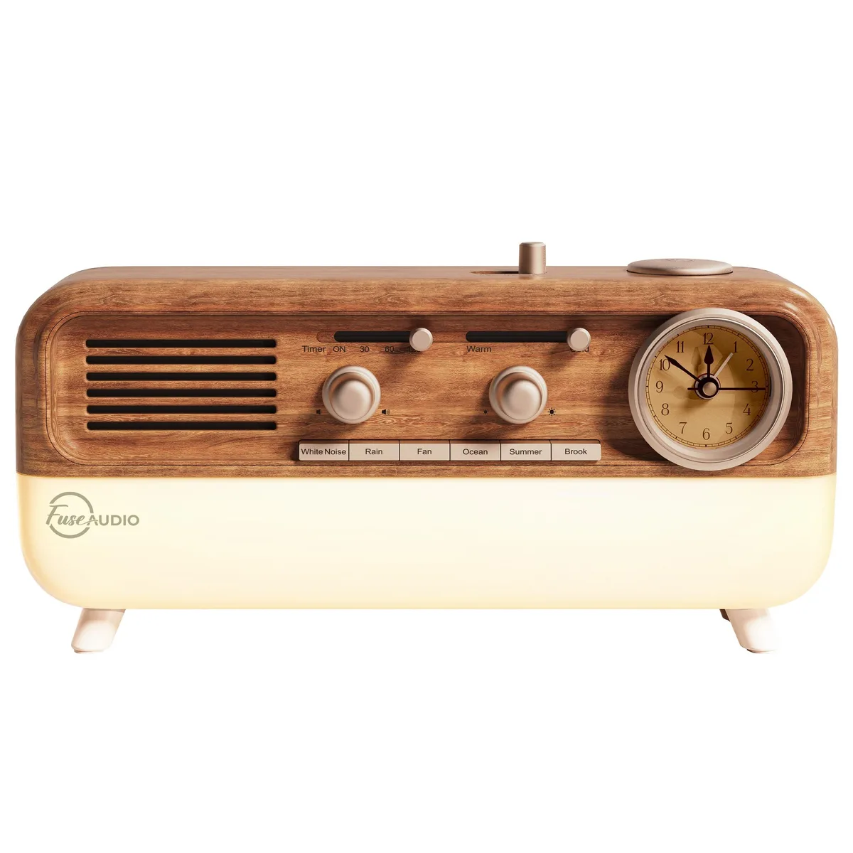 Brown analog clock speaker with adjustable warm light