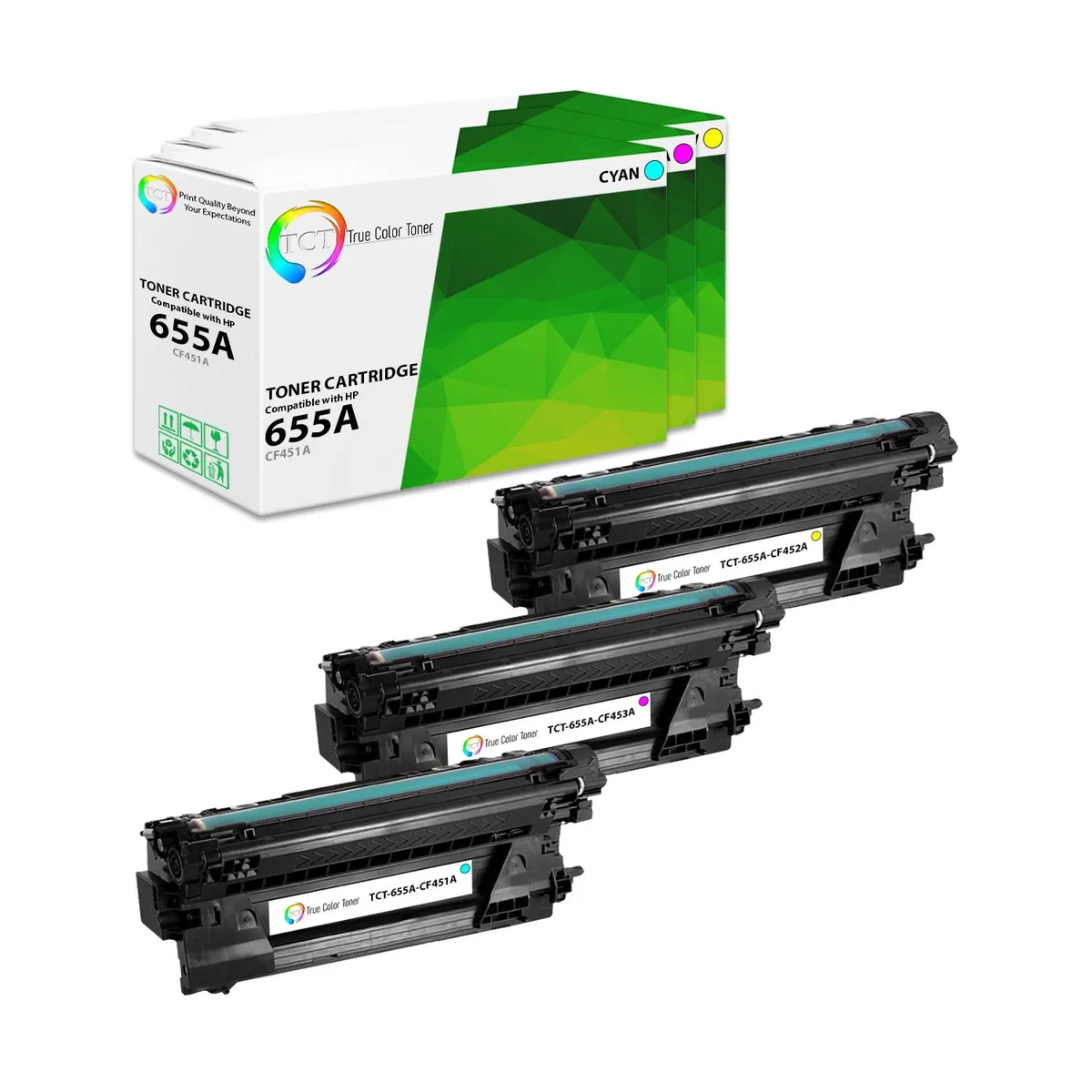 True Color Toner True Color Toner 655A CF451A CF452A CF453A 3 Pack toner cartridge — product photo