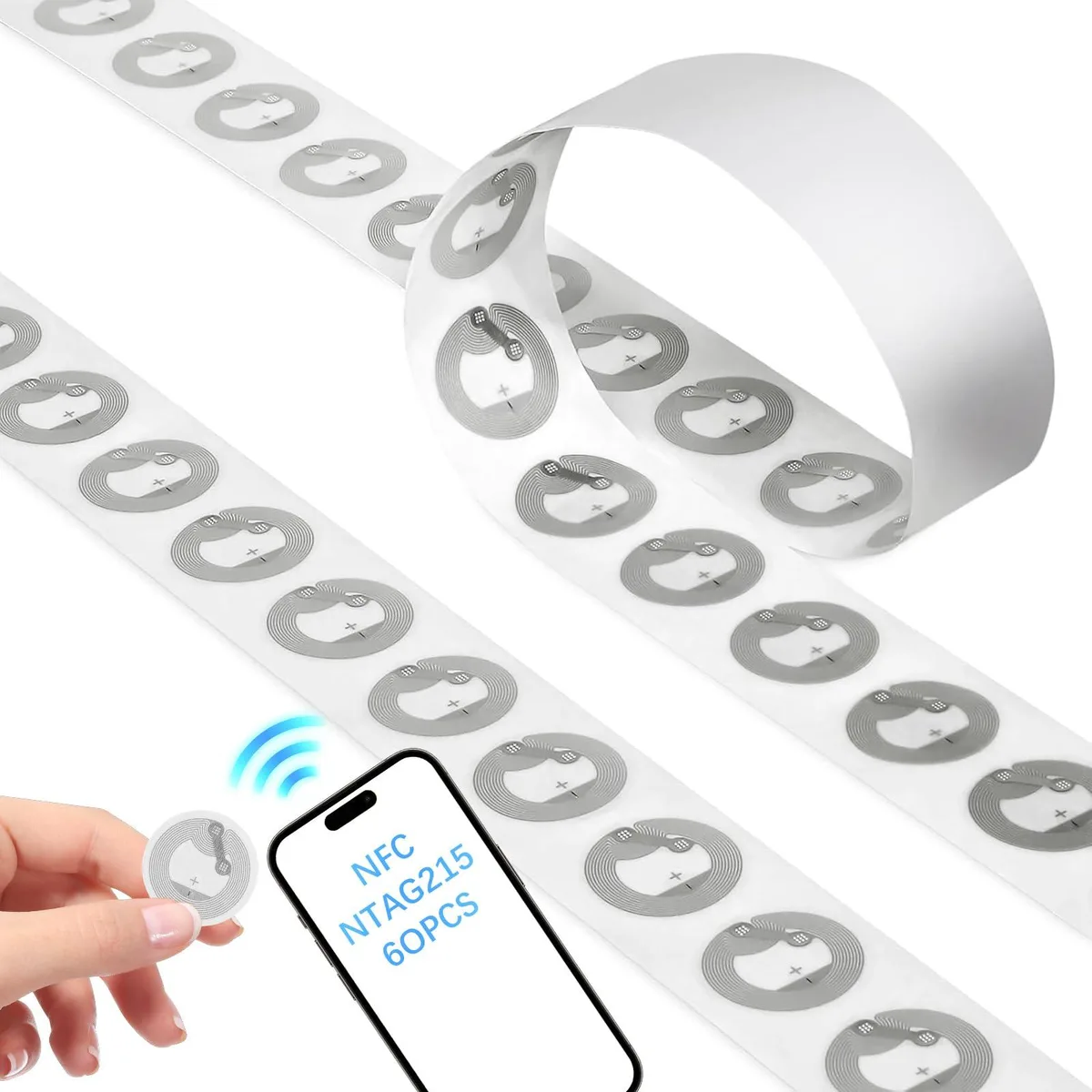 Sheet of 50 small round transparent adhesive NFC stickers