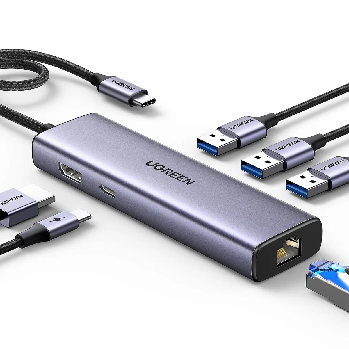  Anker 15598 6-in-1 USB-C hub 4K@30Hz HDMI Gigabit Ethernet 100W PD 3×USB-A 3.0 black — product photo