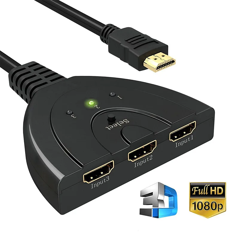 Corn Electronics Corn Electronics 3-Port HDMI Switch 3x1 Pigtail 55cm Black — product photo