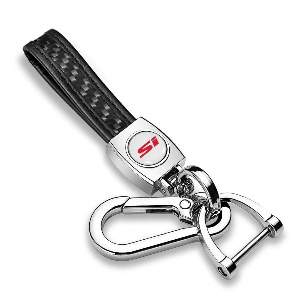 iPick Image, LLC iPick Image, LLC Honda Civic Si Red Logo White Carbon Fiber Strap Chrome Hook Key Chain — product photo