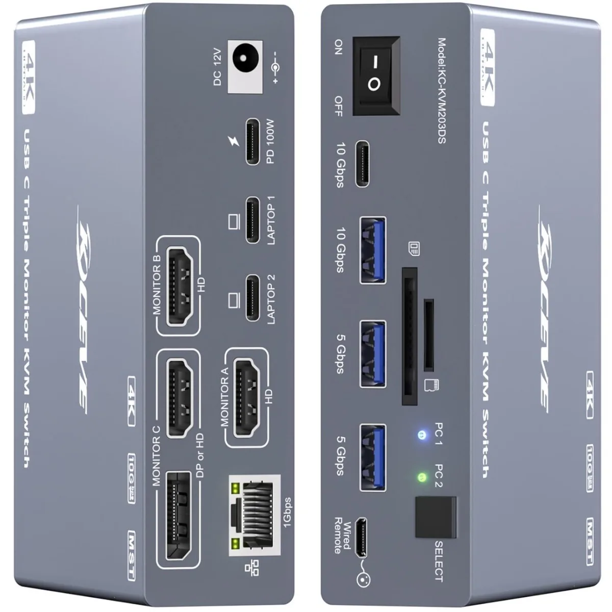 WRIARICH WRIARICH 12-in-1 USB-C KVM Switch 3 Monitors 2 Laptops 4K@60Hz — product photo