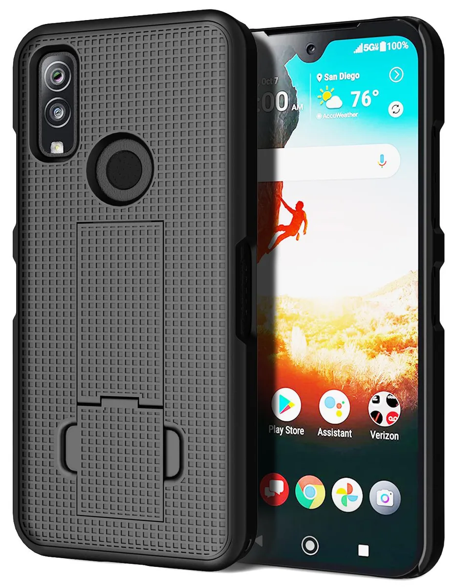 Nakedcellphone Nakedcellphone Slim Hard Case with Kickstand for Kyocera DuraSport 5G UW C6930 Black Grid Texture — product photo