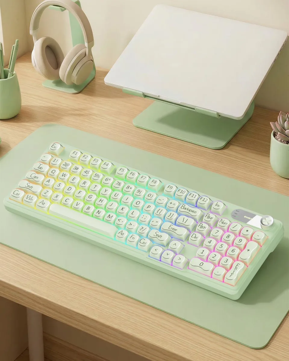 Redragon V102 98 Key Gaming Keyboard with Screen & Media Knob Green — product photo