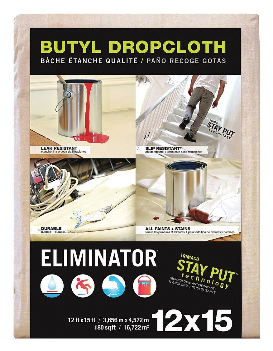 Eliminator Eliminator 80322 Leakproof Slip Resistant Drop Cloth White 12 ft L x 15 ft 13 mil — product photo