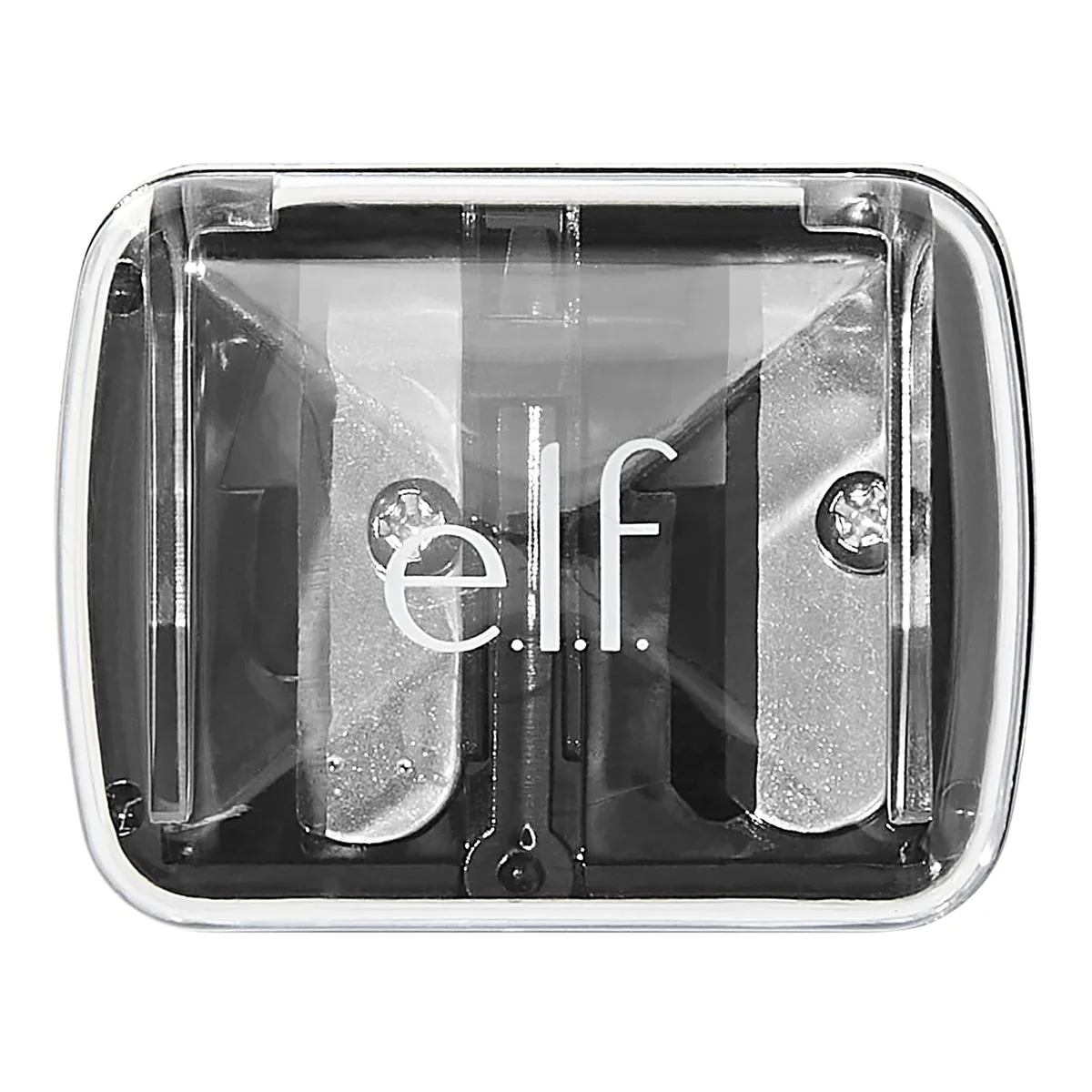 Black plastic dual pencil sharpener with two holes and cleaning pick