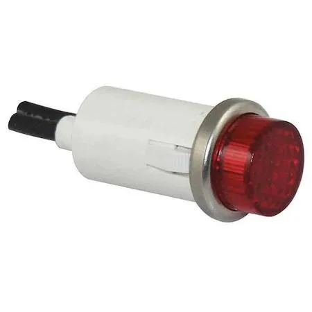 Red raised panel indicator light with stainless steel bezel and polycarbonate lens