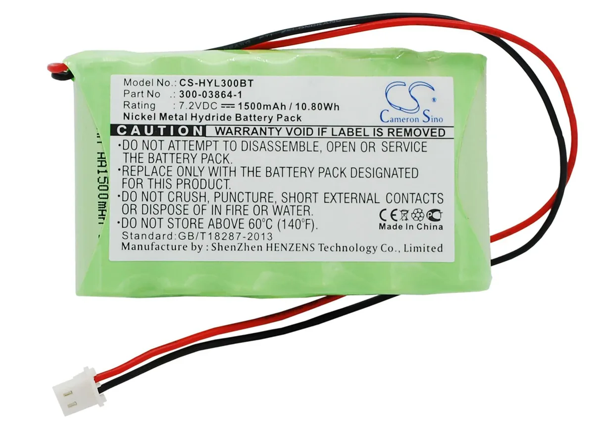 Rectangular grey battery pack with wire leads and connector