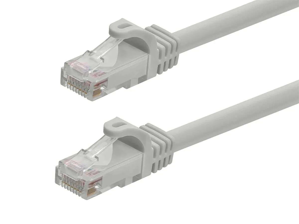 Gray Cat5e ethernet cable with snagless boots, 2ft length