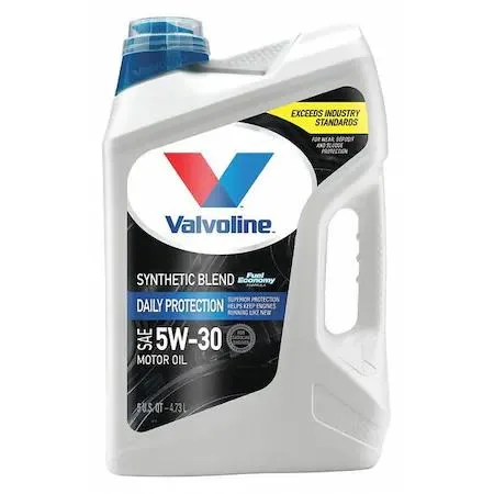Valvoline 5W-30 conventional motor oil in a 5 quart amber plastic jug