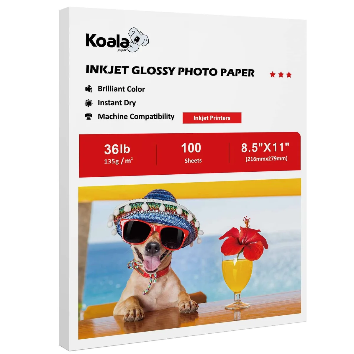 Pack of 100 glossy white inkjet sheets 8.5x11 inches