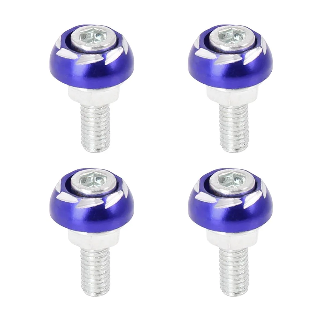 Four blue M6×25 metal licence plate bolts with 16.5 mm heads and 13.4 mm nuts