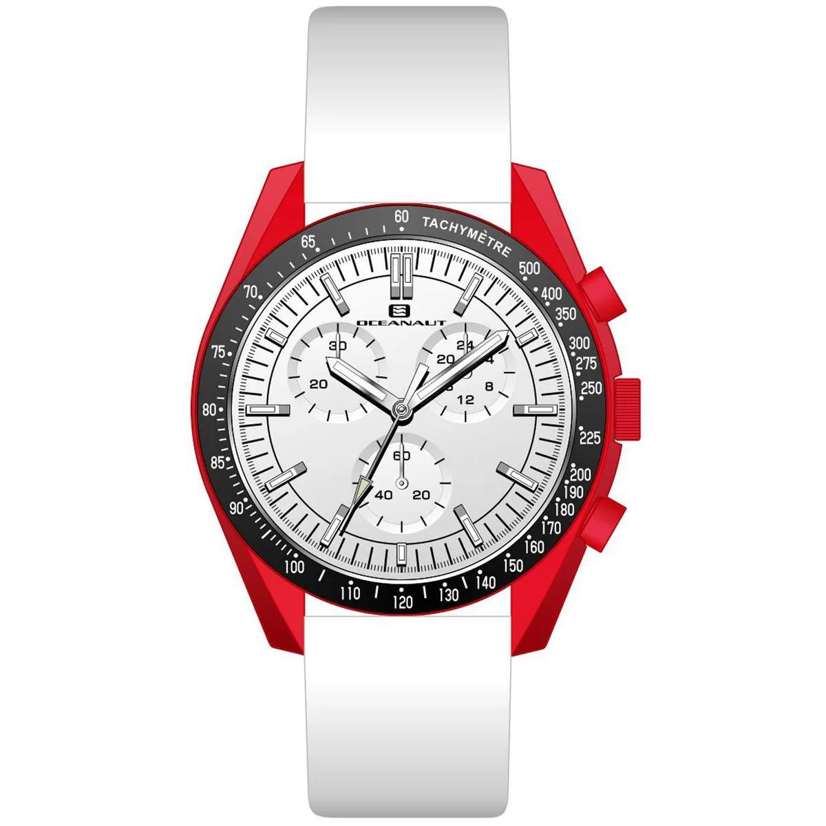 White dial watch with stainless steel case and leather strap