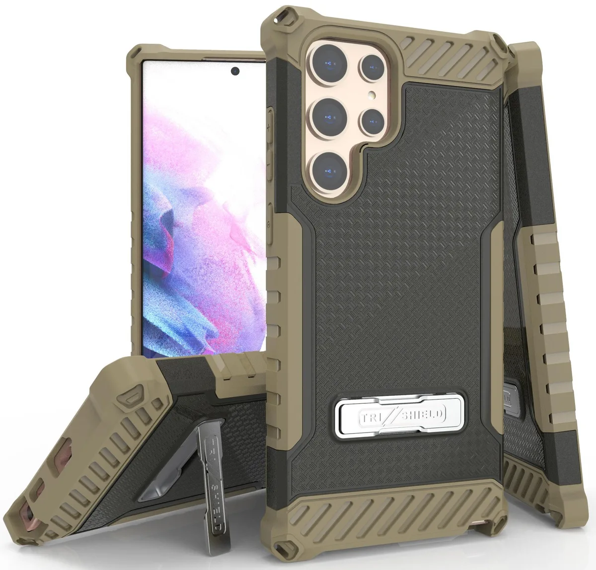 Nakedcellphone Nakedcellphone Tri-Shield Kickstand Case + Lanyard Strap Brown for Galaxy S22 Ultra 5G — product photo