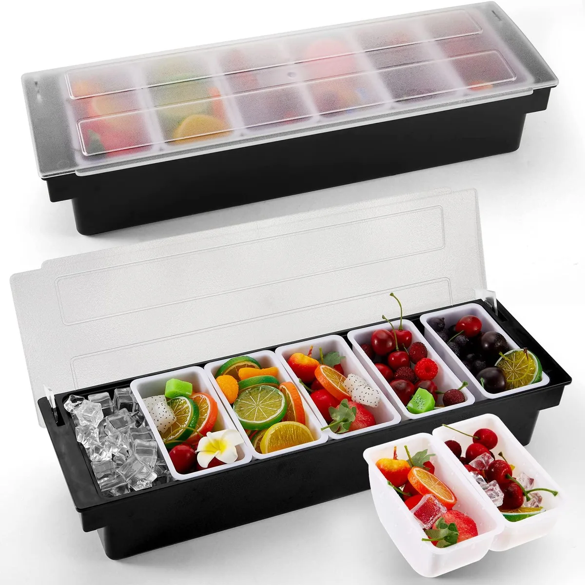 DNBeffulgent DNBeffulgent 2-Piece Bar Condiment Caddy 6 Compartments Black ABS 50 x 15.5 x 9.5 cm — product photo
