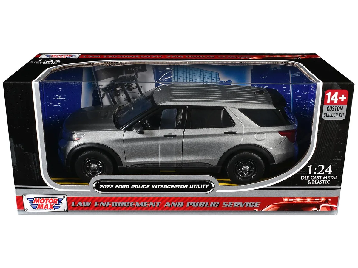 MOTORMAX MOTORMAX 2022 Ford Police Interceptor Utility Unmarked Silver Metallic Builder's Kit 1/24 Diecast Model Car — product photo