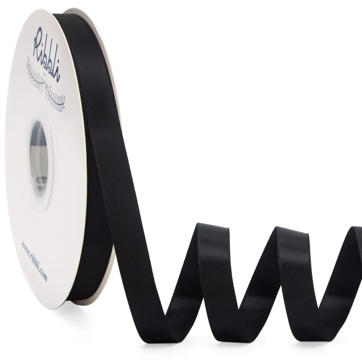 Ribbli Black Satin Ribbon Double Faced 1/2 inch x 50 Yards — product photo